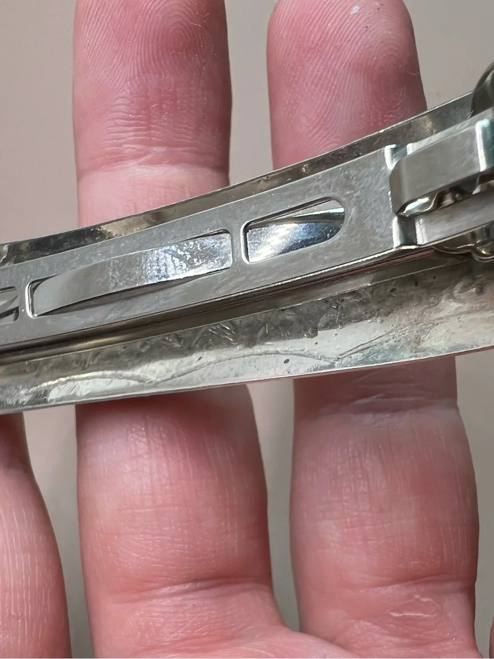 Sterling Silver Tone Etched Hair Clip
